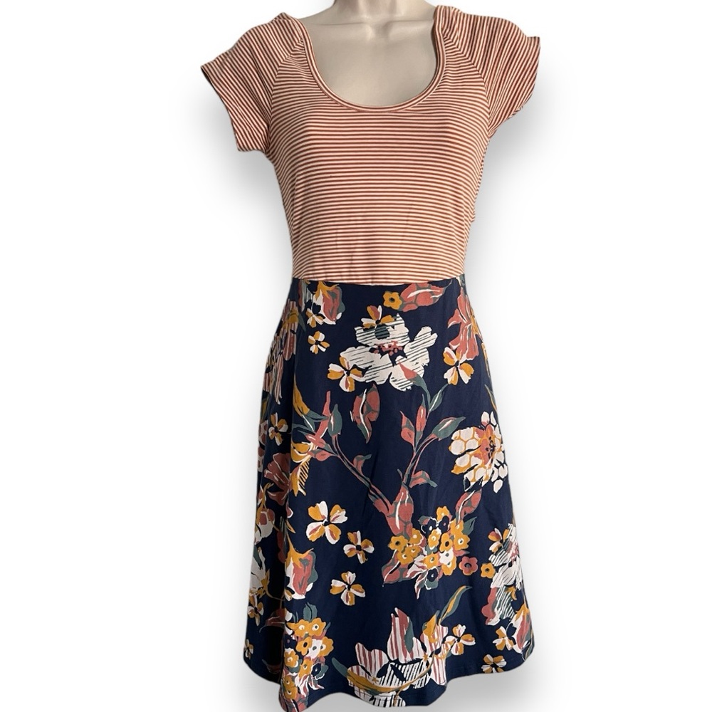 Pact Striped and Floral Dress - Red and Blue